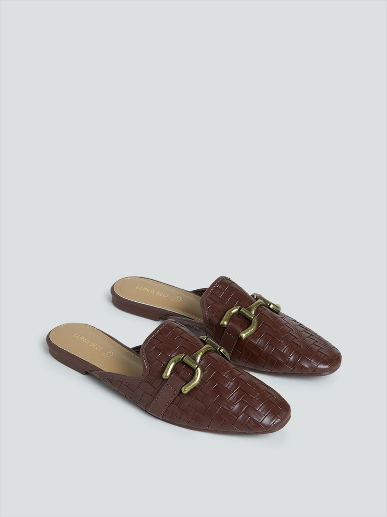 LUNA BLU Brown Hardware-Detailed Mules